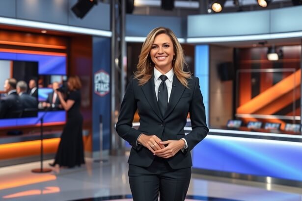 Műsorvezető stúdióban, műsor készítése közben.