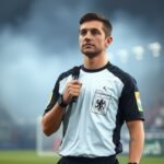 NB I-es játékvezető a mérkőzés előtt, foci stadionban