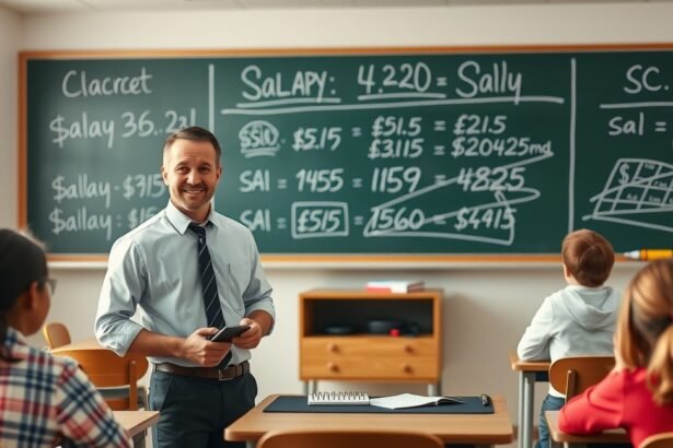 Oktató a táblánál, diákokkal, fizetési adatokkal