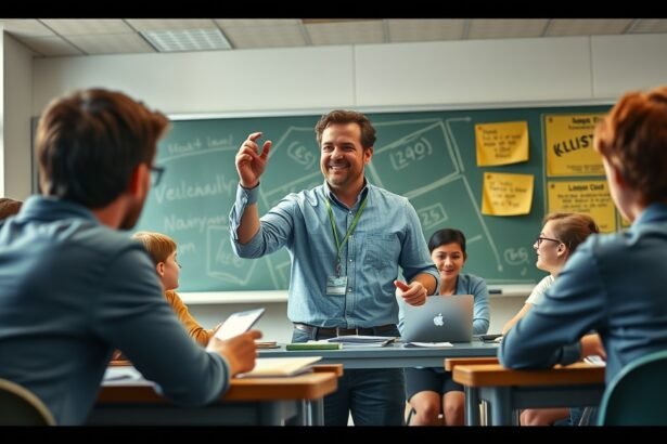 Óraadó tanár osztályteremben, diákok körében