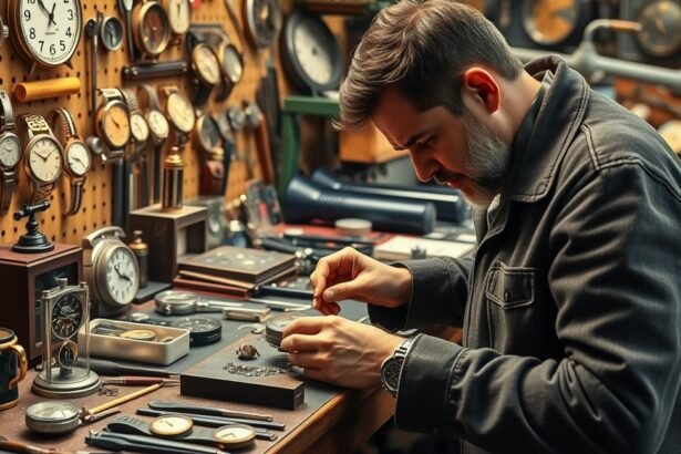Órás, aki órákat szerel egy műhelyben