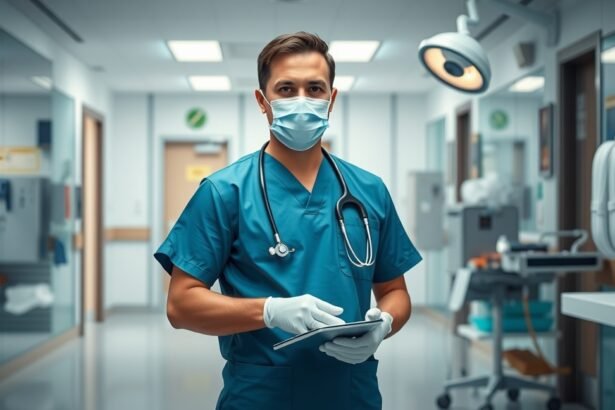 Orvosi asszisztens a kórházban, digitális eszközzel dolgozik.