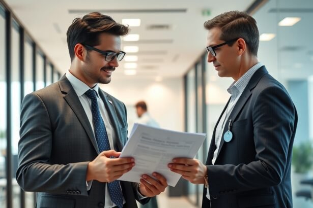 Két orvoslátogató konzultál az egészségügyi iparban.