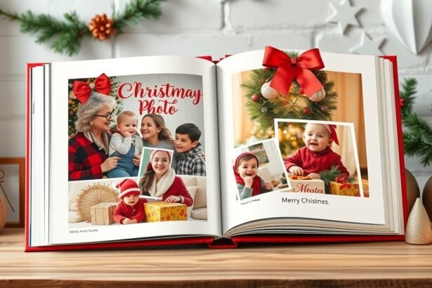 Karácsonyi fotókönyv, családi képek és díszítés.