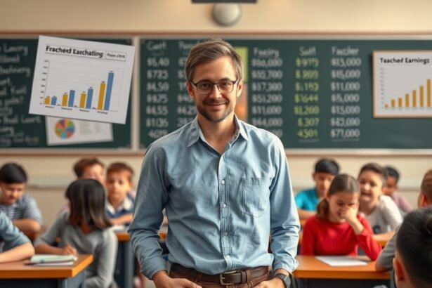 Pedagógusok bérdiagramja egy osztályteremben, tanárral és diákokkal.