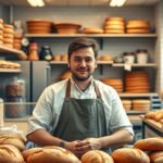 Pék a boltban, friss pékárúval