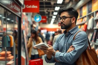 Próbavásárló a boltban, aki jegyzetel a tapasztalatairól.