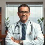 Pszichológus a rendelőjében, szakmai öltözetben, könyvek között.