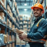 Raktáros egy raktárban, munkához készülve