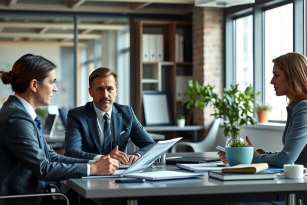 Két referens szakember üzleti megbeszélésen, dokumentumokkal a munkahelyen.