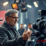 Tapasztalt rendező a forgatáson, kamerák körül