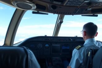 Pilóta a repülőgép kabinban, felhők felett