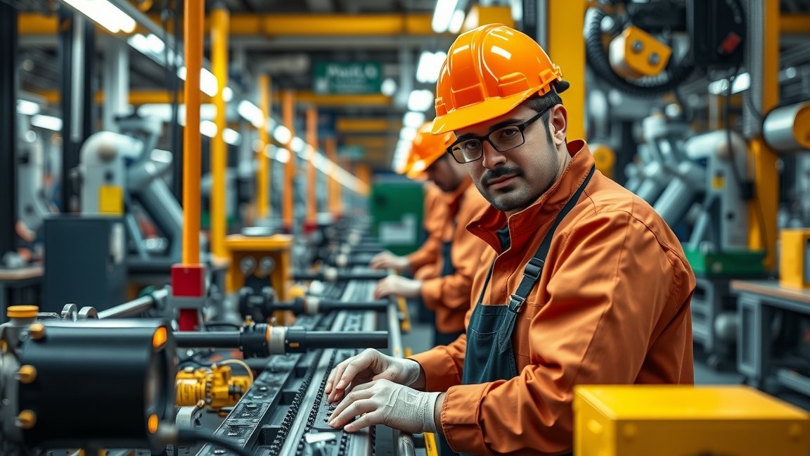 Gyártósori operátor munkavégzése gyártás közben