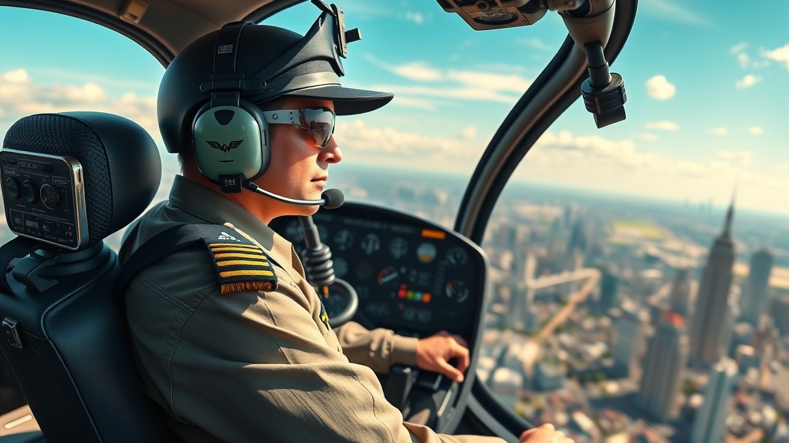 Helikopterpilóta a városi táj felett