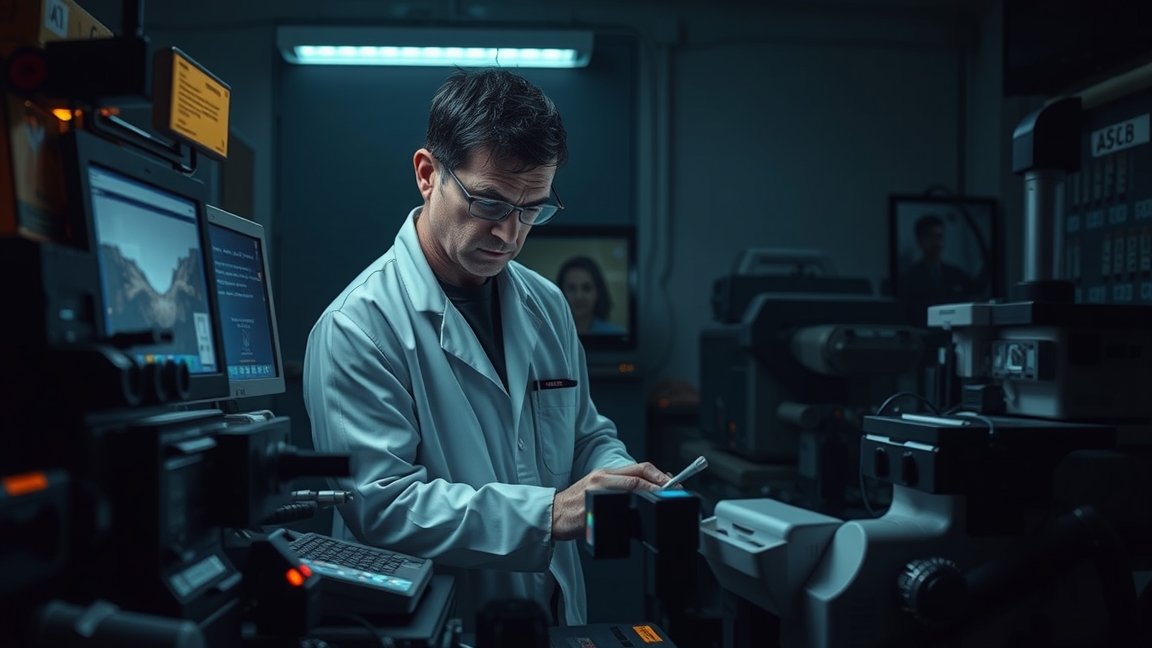 Helyszínelő laboratóriumban dolgozó szakember, bűnügyi vizsgálat során.