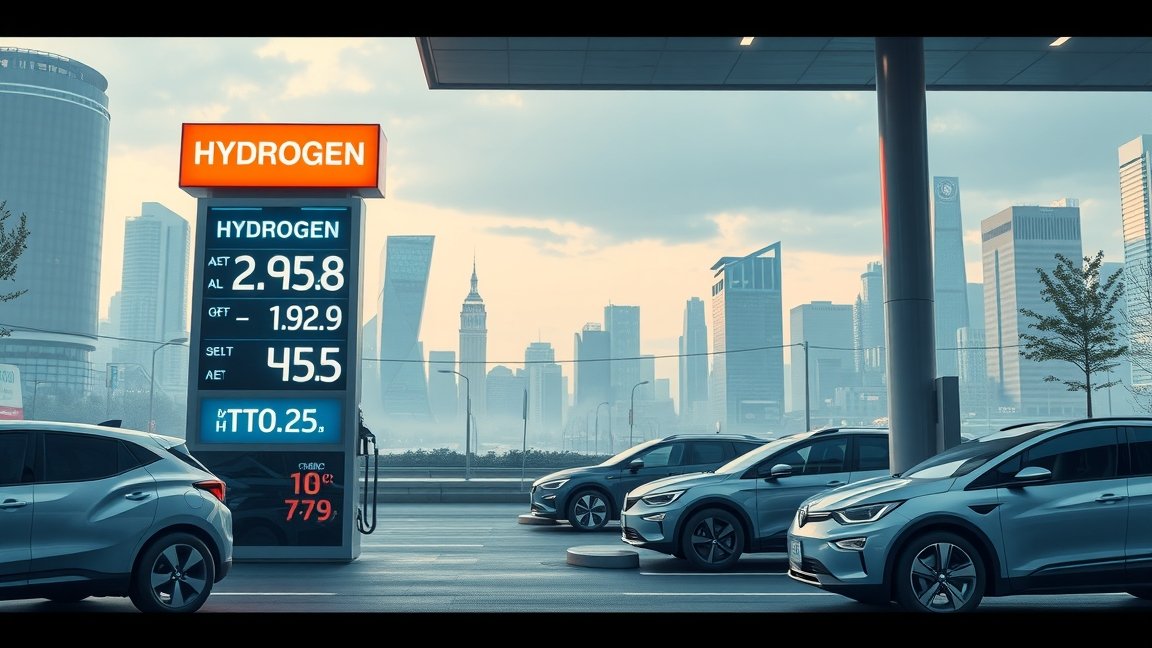 Hidrogén árak állomása a városi háttér előtt