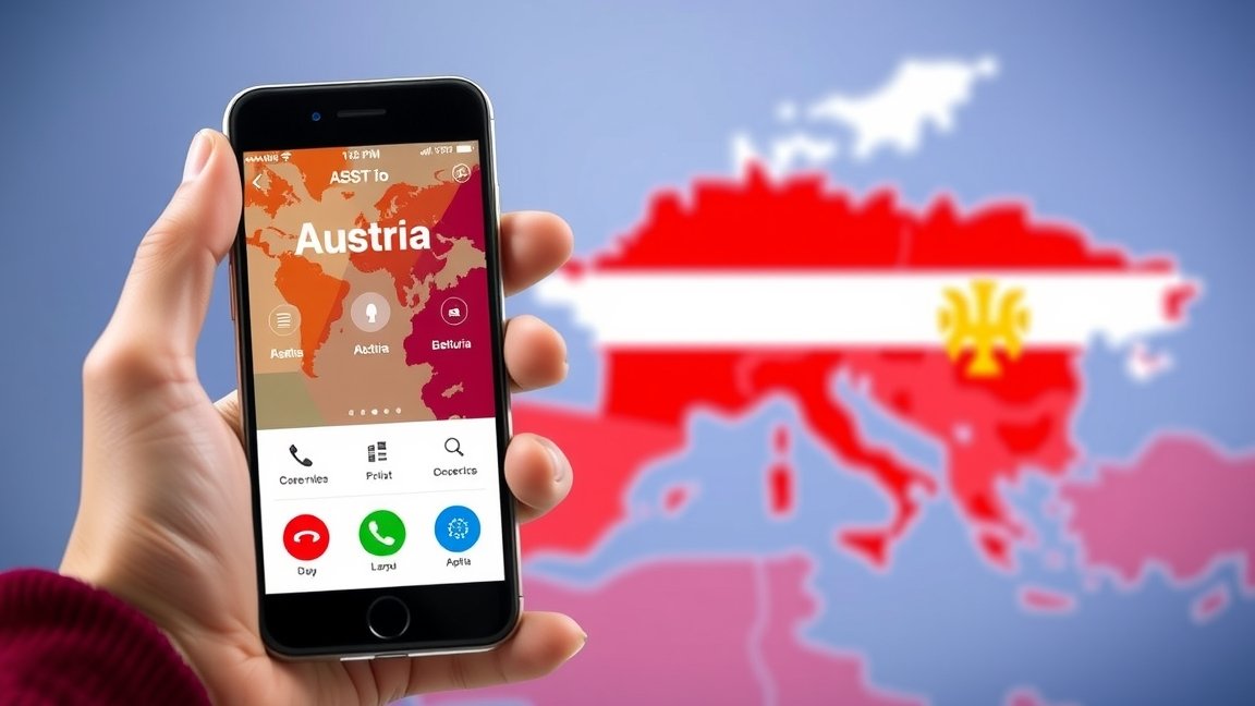 Mobiltelefon hívás Ausztriába, térkép háttérrel
