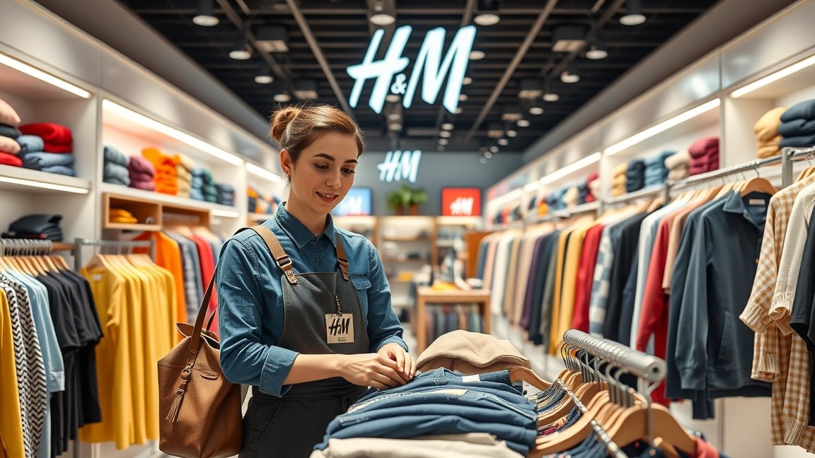 H&M-eladó munkahelyi környezetben ruházati boltban