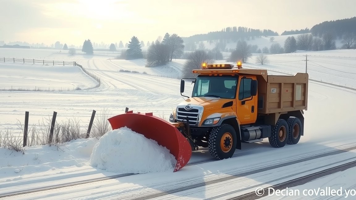 Hókotró jármű vidéki tájon hóban.
