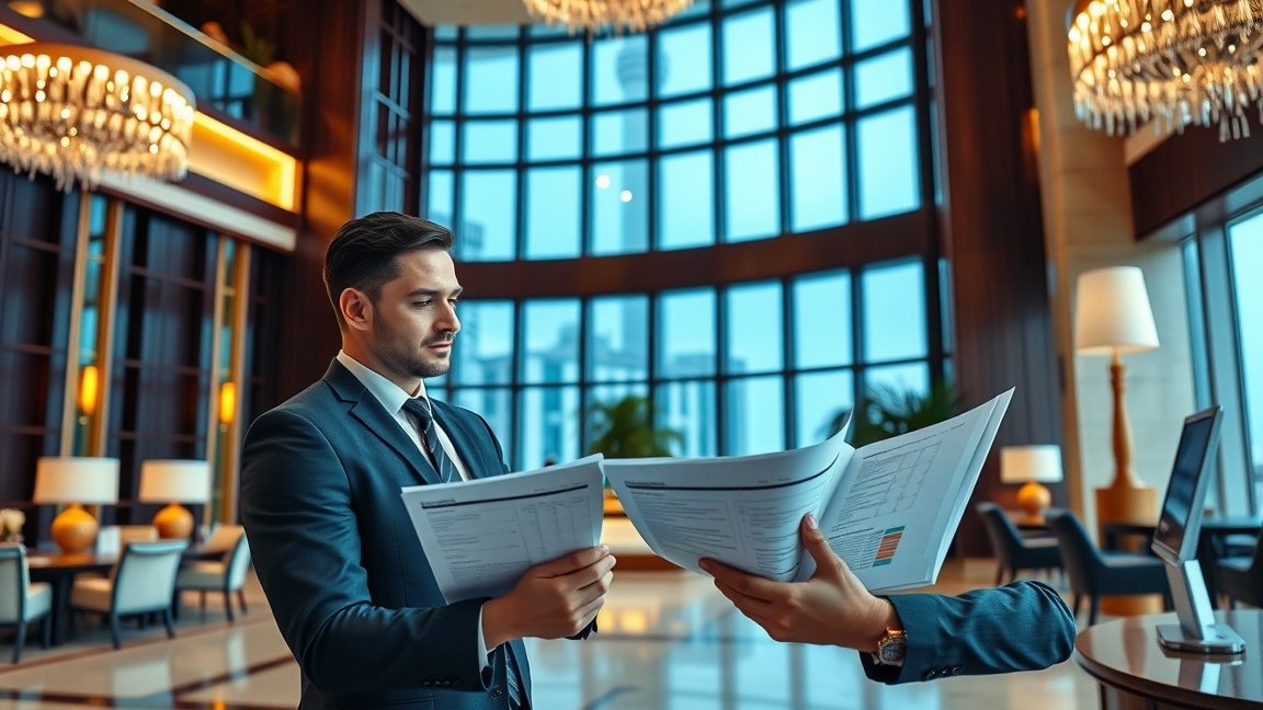 Hotel menedzser találkozója a szálloda lobbyjában