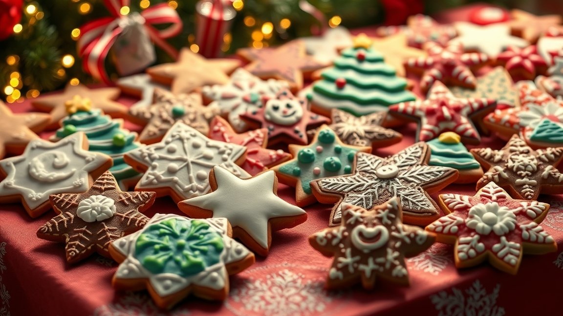 Karácsonyi sütemények díszített formákkal és színekkel