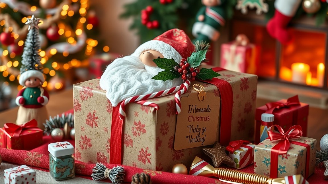 Kreatív Mikulás-csomag házi készítésű ajándékokkal és díszítéssel.