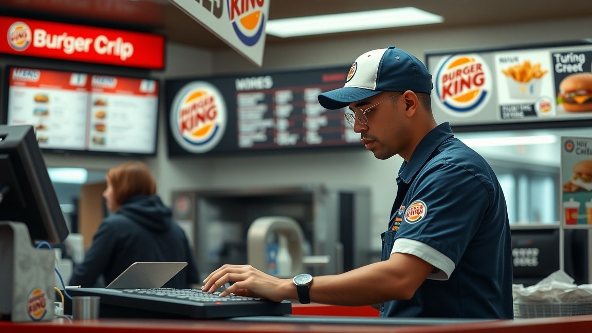 A Burger King munkatársa, aki a pénztárnál dolgozik