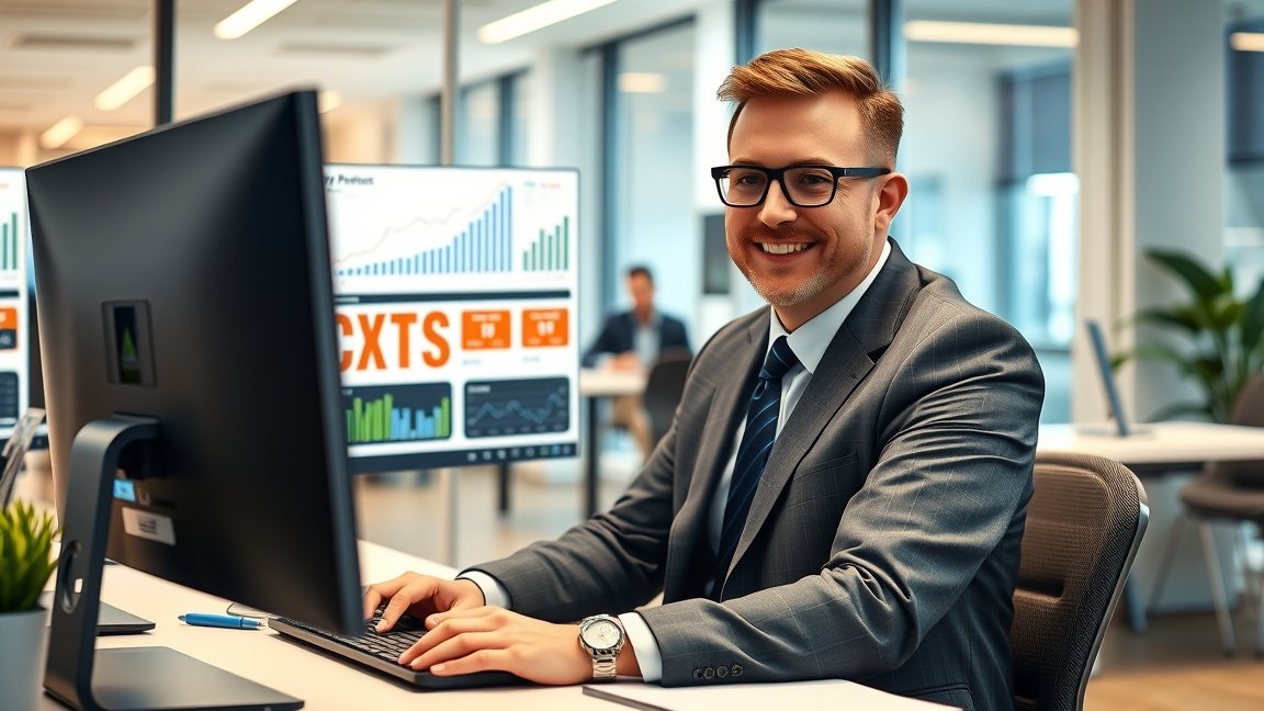 HR business partner working on a computer in a modern office