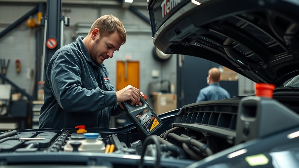 Olajcsere folyamat egy autószervizben