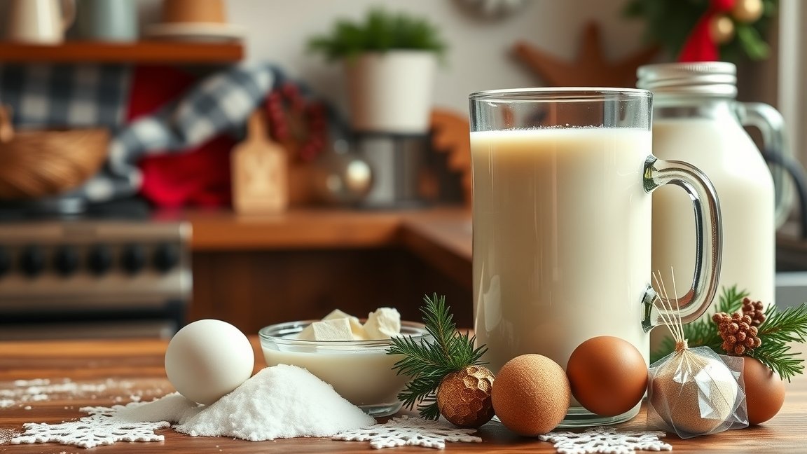 Karácsonyi tojáslikőr hozzávalói a konyhában