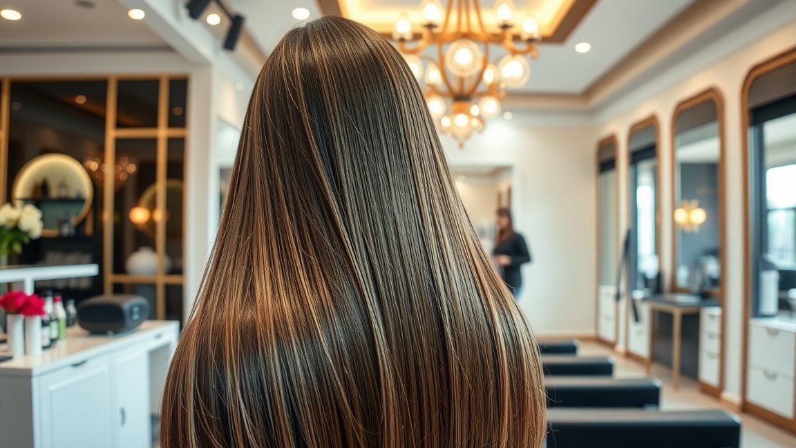 Hosszú, sima haj egy modern fodrászüzletben