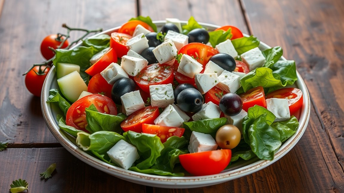 Friss, autentikus görög saláta olívabogyóval és feta sajttal
