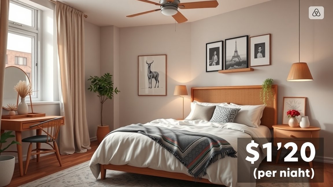 Stylish Airbnb bedroom with modern decor and low price