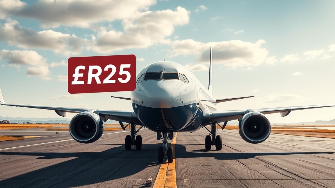 Boeing 737 repülőgép egy reptéren, árjelzéssel.