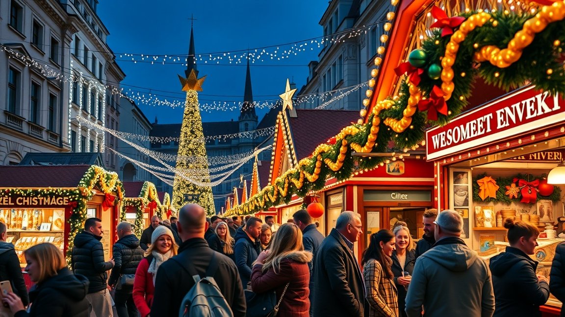 Bécsi karácsonyi vásár élénk fényei és hangulata