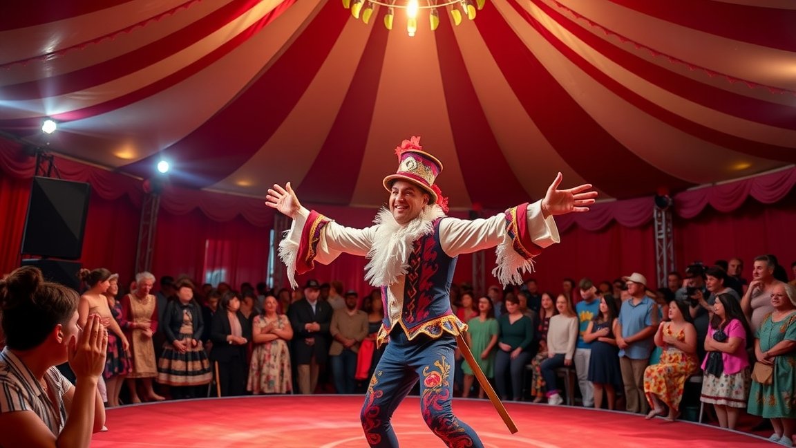 Cirkuszi artista bemutató a porondon