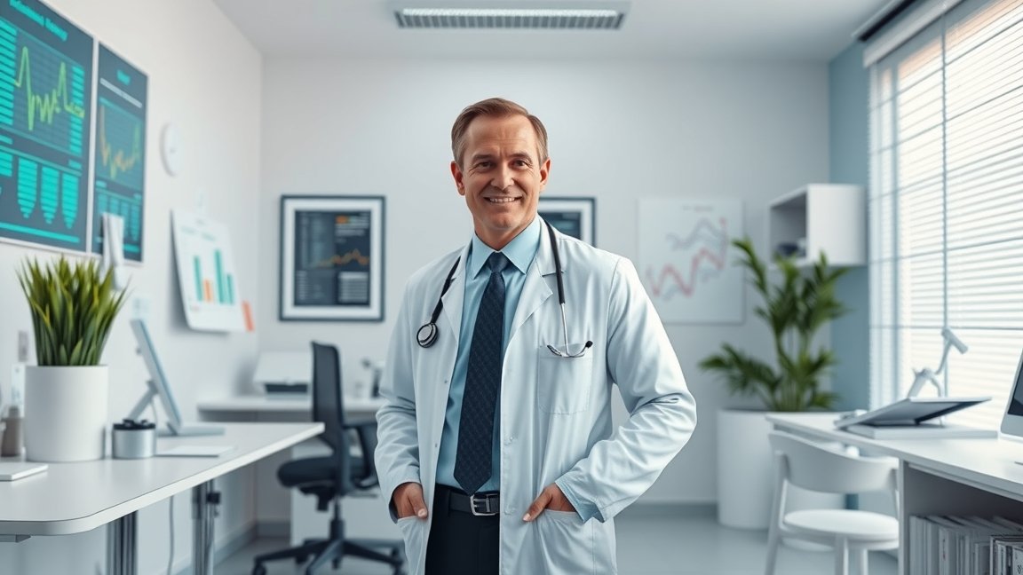 Endokrinológus orvos a munkájában, modern rendelői környezetben