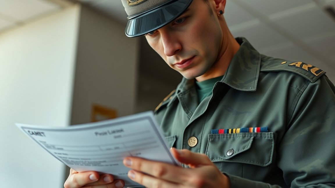 Hadnagy vizsgálja a fizetési értesítőt a katonai irodában.