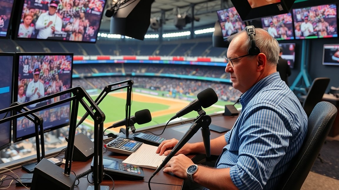 Kommentátor a stúdióban, műsor közben