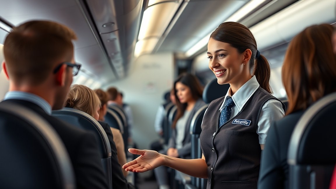 Légiutaskísérő szolgálat közben egy repülőgépen