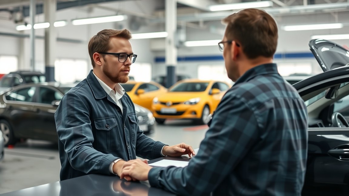 Munkafelvevő beszélget egy potenciális jelölttel autószalonban.
