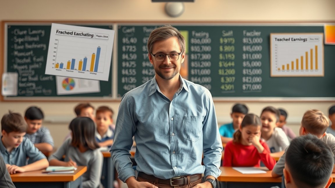 Pedagógusok bérdiagramja egy osztályteremben, tanárral és diákokkal.