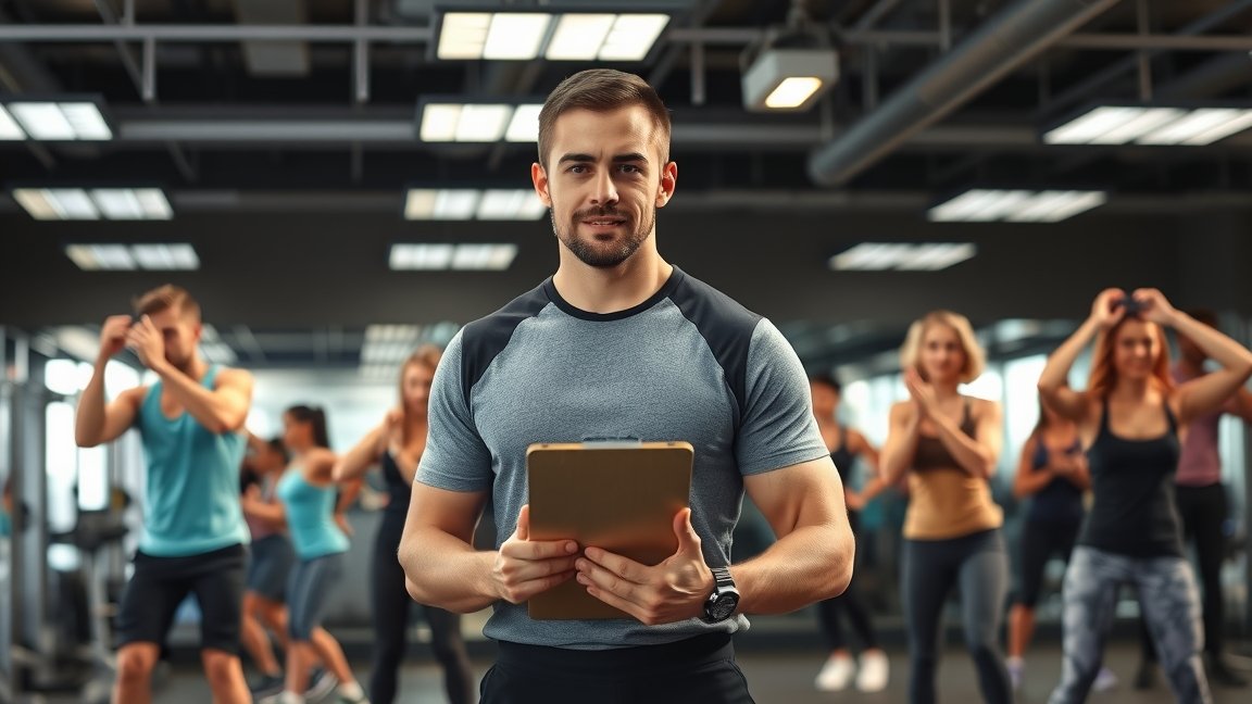 Személyi edző a teremben, edzés közben