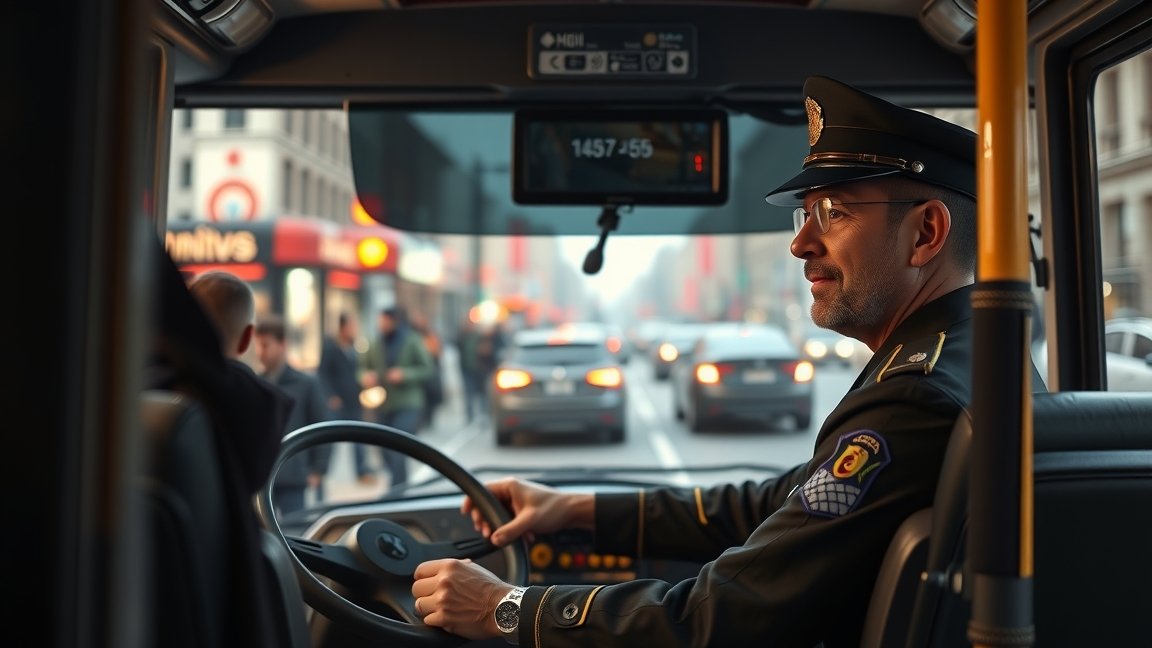 Trolibuszvezető a volánnál egy városi környezetben