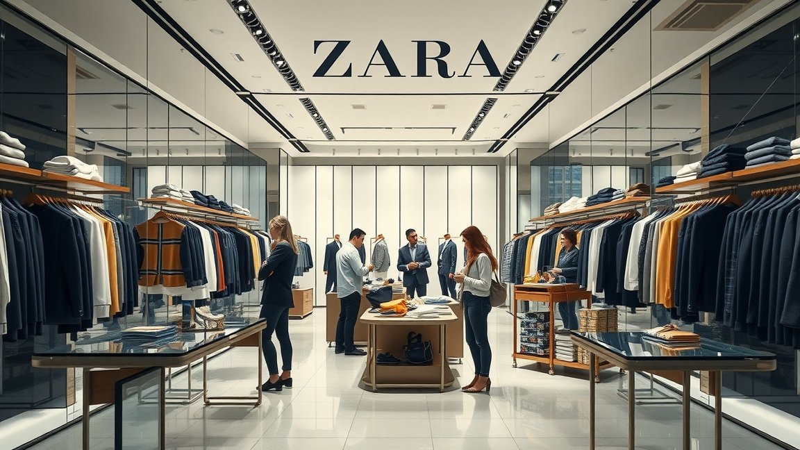 Zara bolt belső nézet, dolgozók és vásárlók