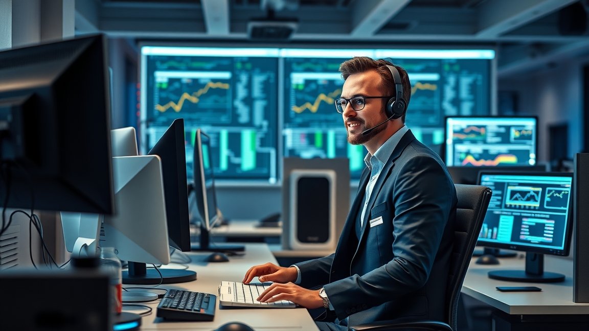 IT support munkatárs számítógépes irodai környezetben.