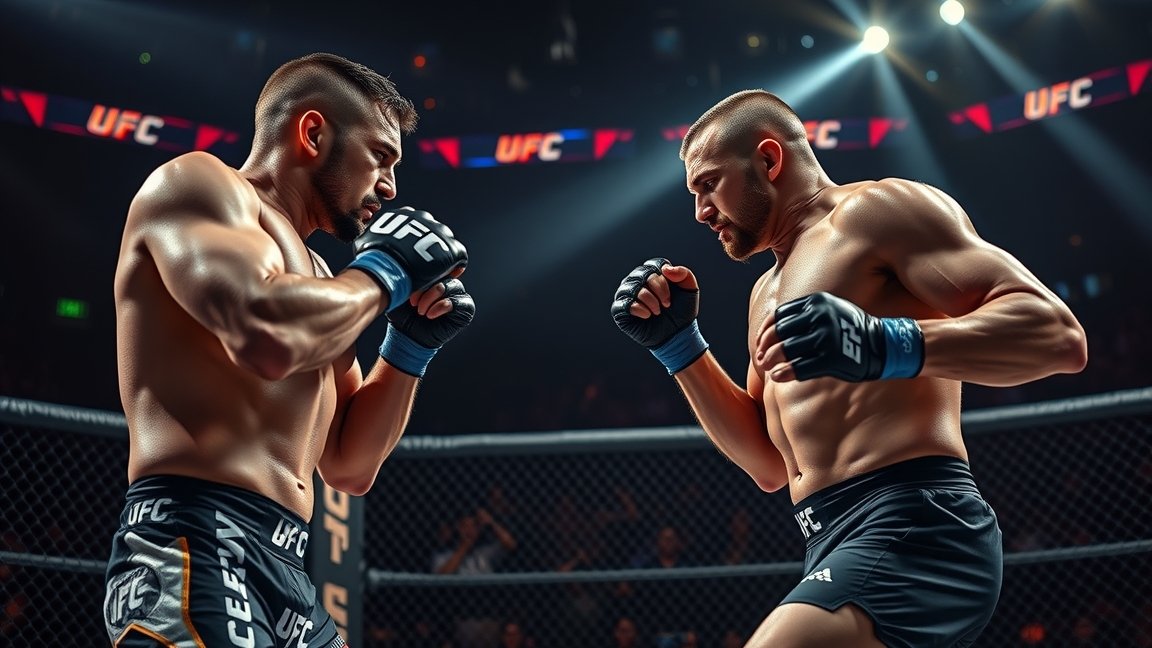 UFC harcosok mérkőznek az oktogonban, izgalmas pillanatban