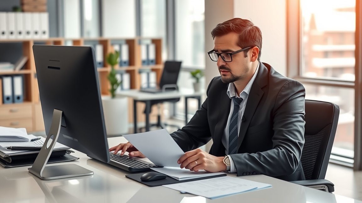 NAV-ellenőr dolgozik irodai környezetben