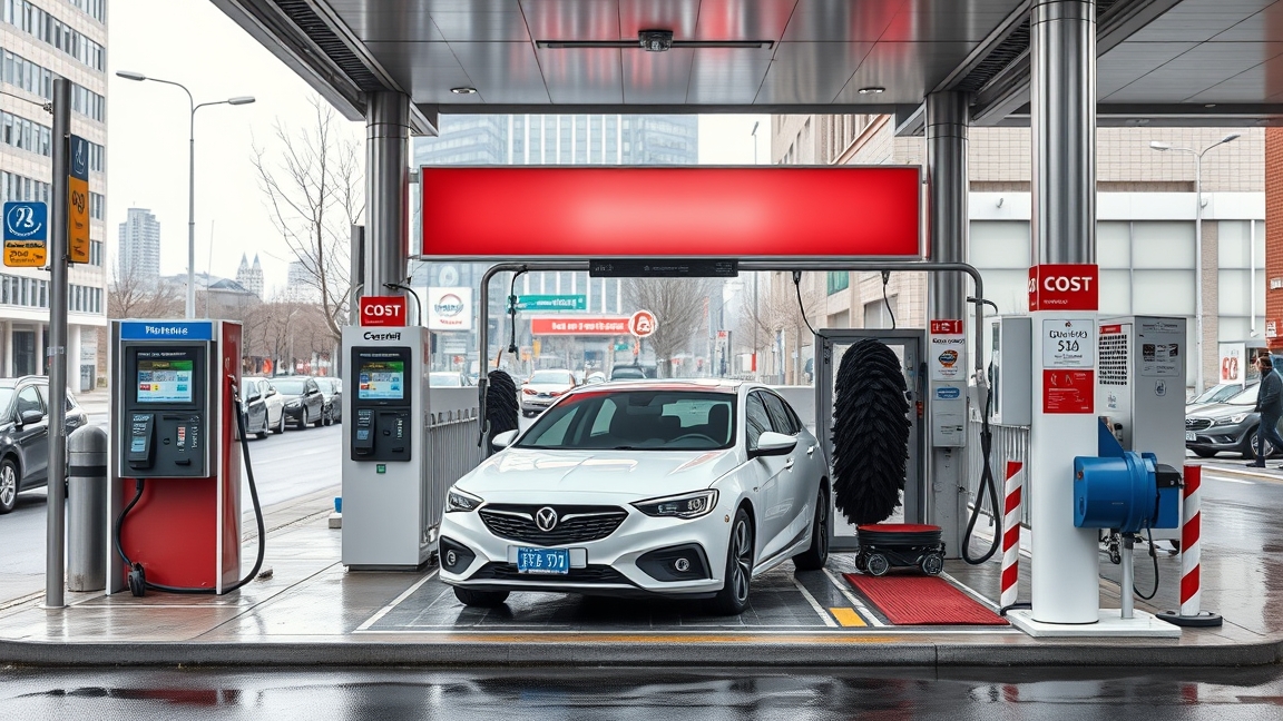 Önkiszolgáló autómosás állomás, ahol a felnőttek autókat mosnak.