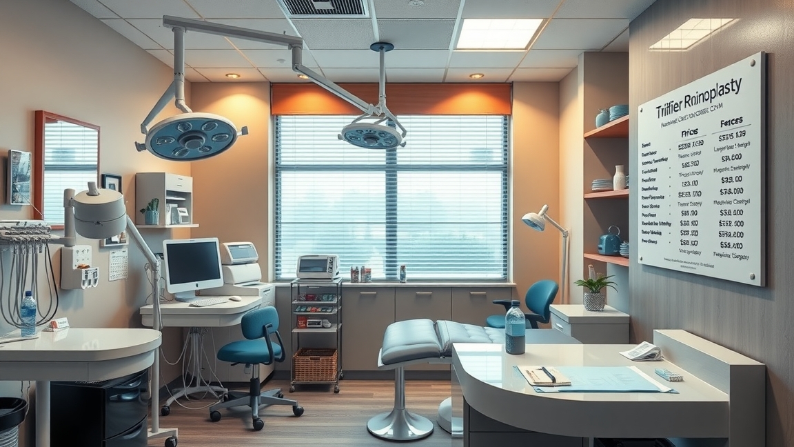 Modern orvosi rendelő orrplasztika árajánlat táblázattal.